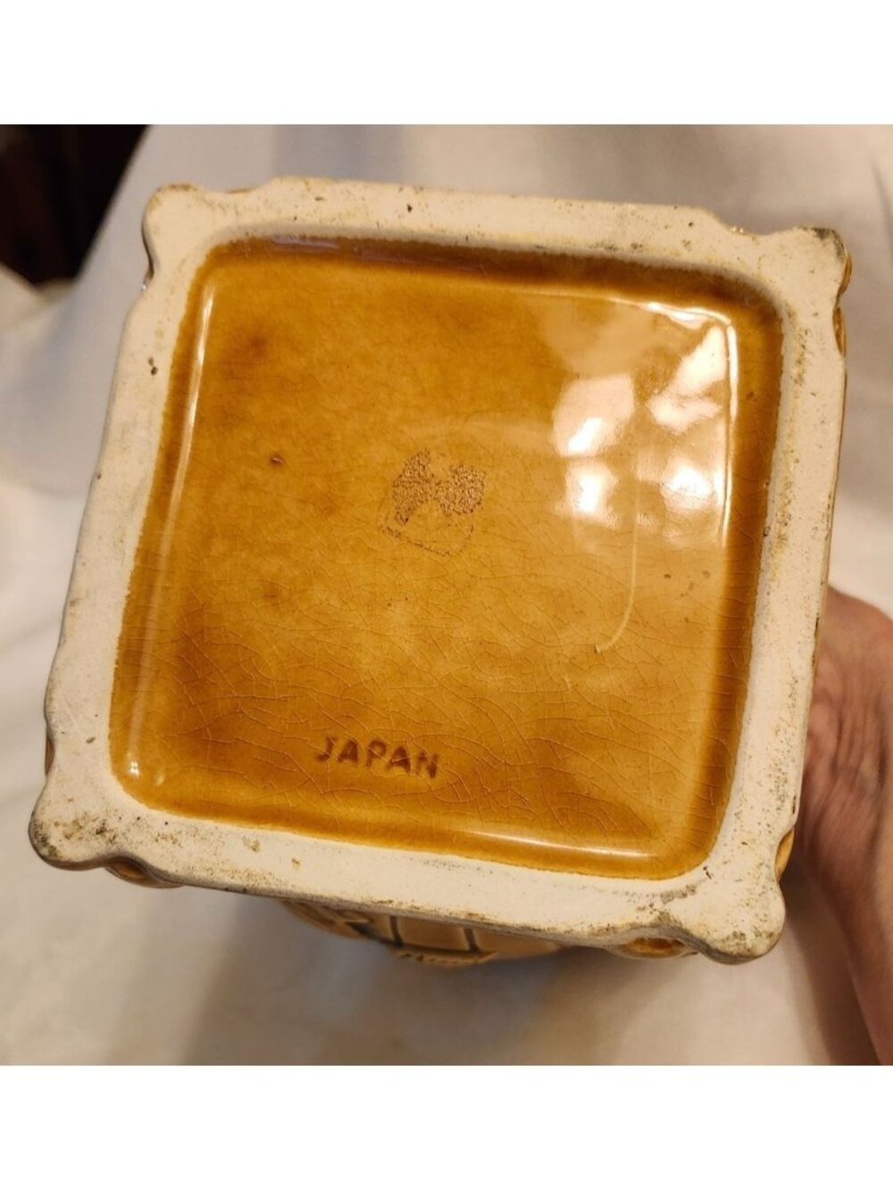 Vintage Ceramic Pot Belly Stove Cookie Jar With Lid & Fruit Design Made In Japan - Picture 5 of 6